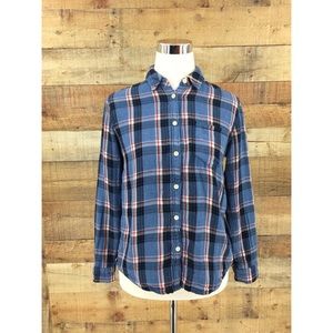 MADEWELL Button Down Cozy Shirt Plaid Blue‎ Flannel